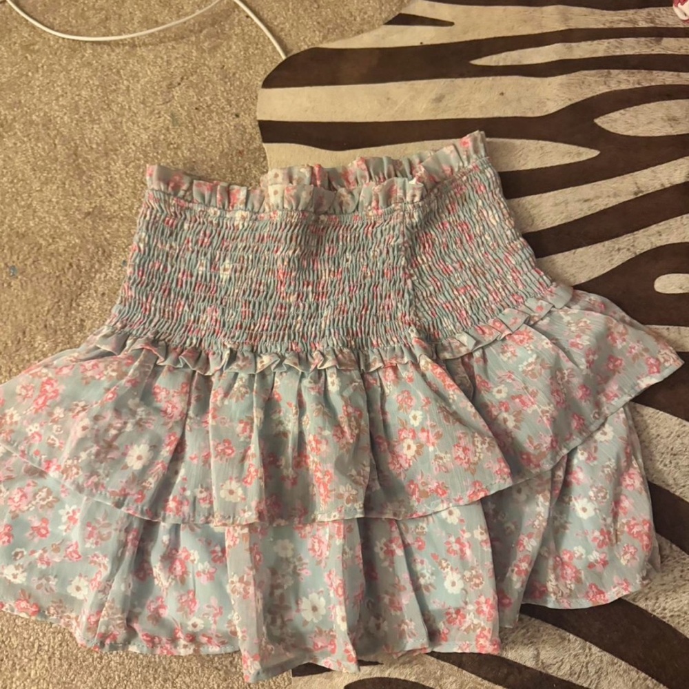 Altar'd State Floral Smocked Mini Skirt - Blue and Pink